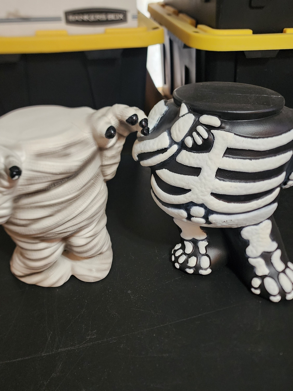 Black and White Skeleton & Mummy Planter/Pumpkin Stand